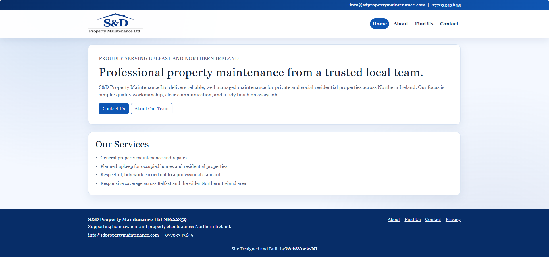 S&D Property Maintenance website example showing professional property services design